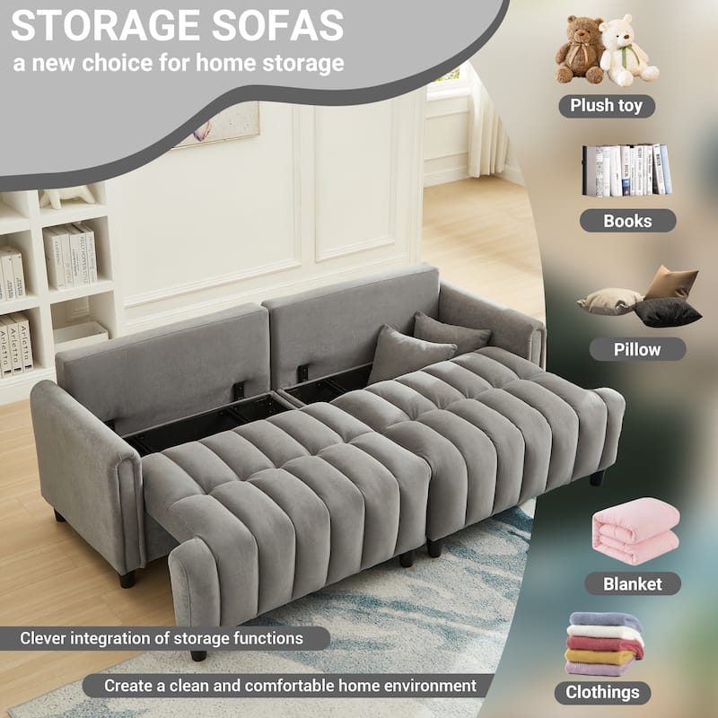 Futon Loveseat Couch Convertible into Sleeper Sofa Bed with Hidden Storage and Adjustable Backrest, Modern Loveseat Sleeper