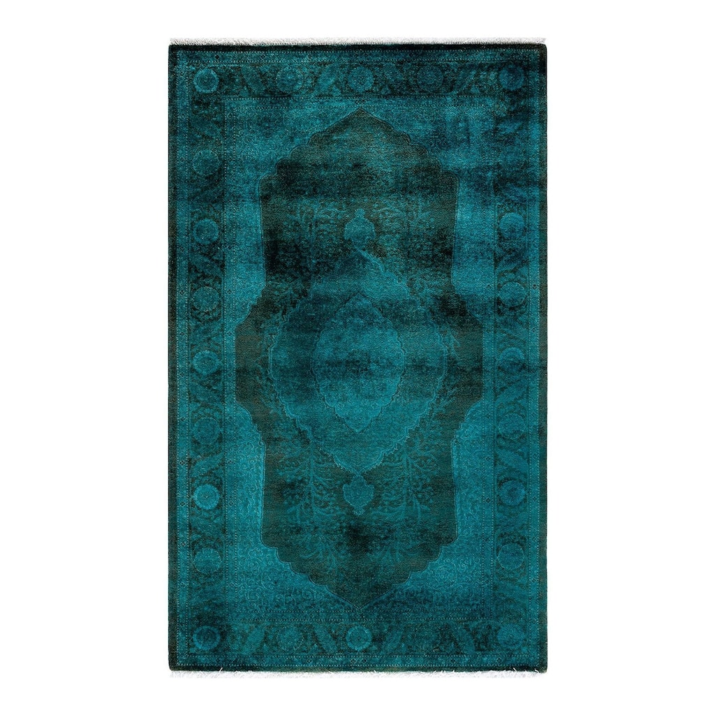 Overton Hand Knotted Wool Vintage Inspired Modern Contemporary Overdyed Blue Area Rug - 3' 2" x 5' 3"