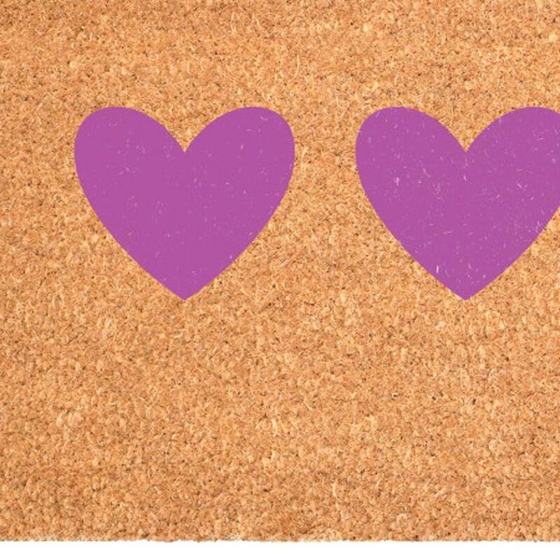 HomeRoots 24" X 36" Brown And Pink Three Hearts Outdoor Coir Door Mat - 24.00' X '36.00
