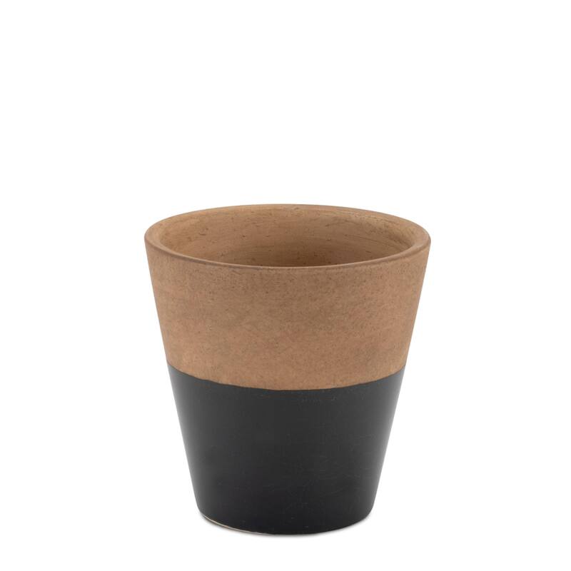 Two-Toned Terracotta Tapered Planters - 6" - Black and Brown - Set of 2