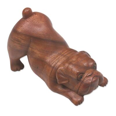 Novica Handmade Bulldog Wood Sculpture - 4.7" H x 7.75" W x 3.9" D