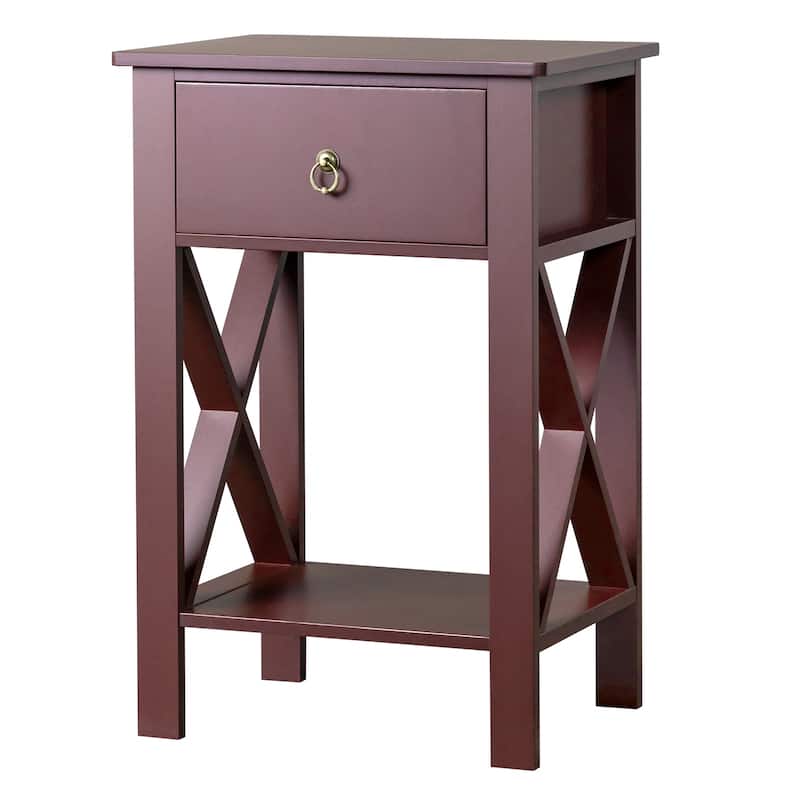 Brown MDF Coffee Side Intersection Tables with 2-Layer Drawers Set of 2 - 15.75 x 11.81 x 23.62 inches (L x W x H)