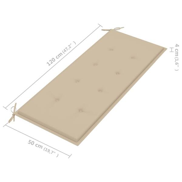 dimension image slide 0 of 2, vidaXL Batavia Bench with Beige Cushion 47.2" Solid Teak Wood