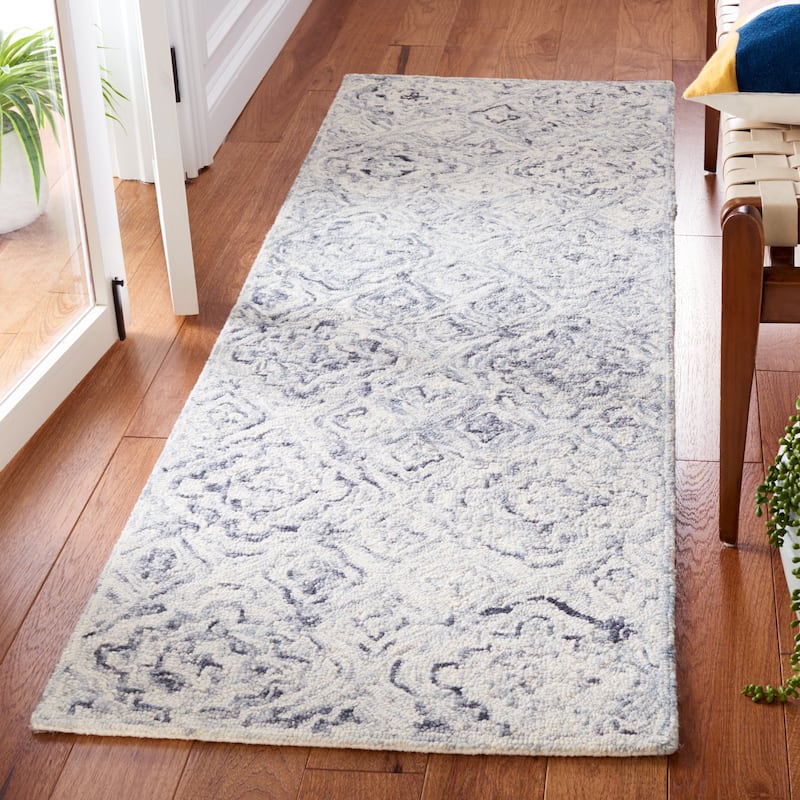 SAFAVIEH Handmade Micro-Loop Laszlone Wool Rug - 2'3" x 7' Runner - Grey/Beige