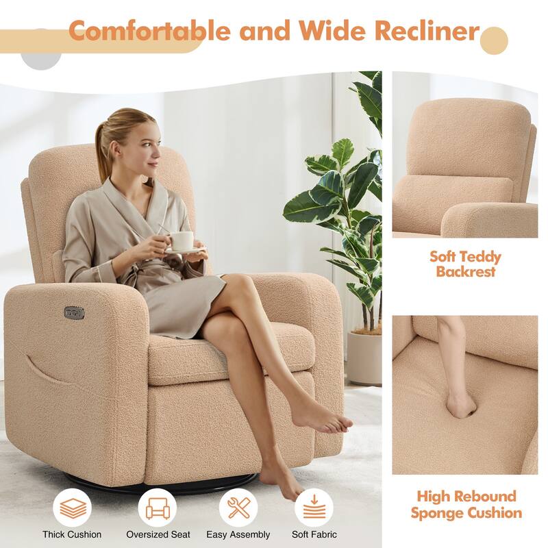 Swivel Power Recliner Chair Teddy Nursery Glider Rocking Recliner
