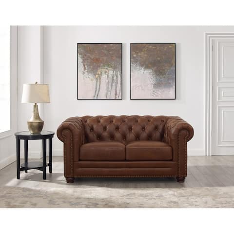 Hydeline Aliso Top Grain Leather Chesterfield Loveseat with Memory Foam and Springs