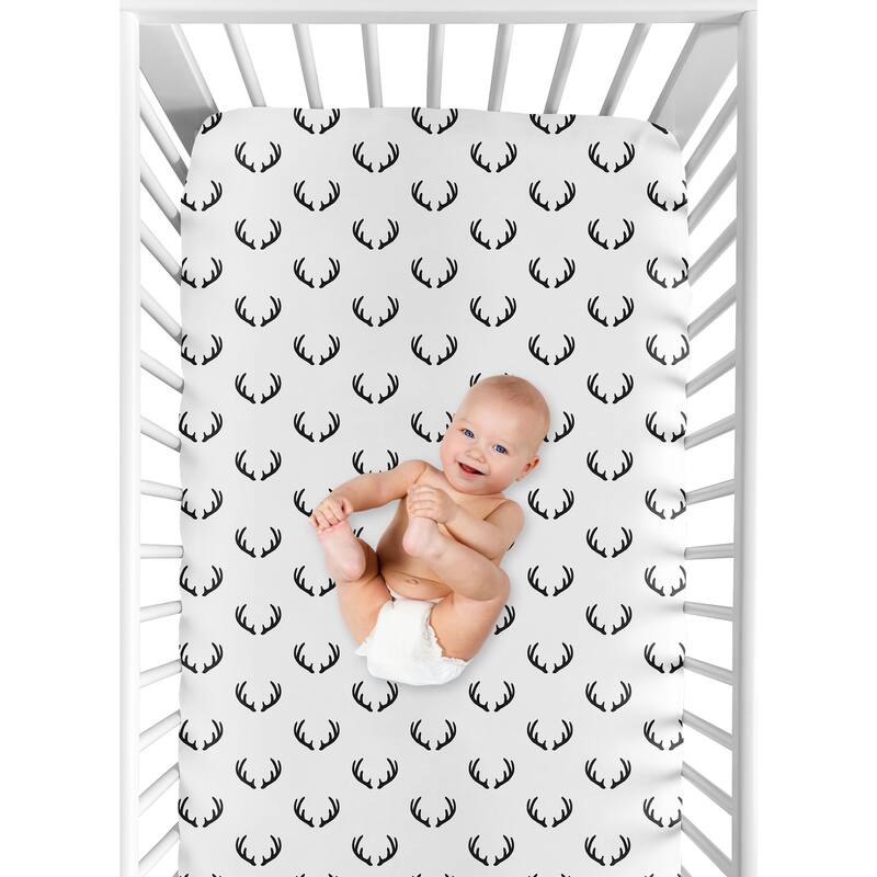Sweet Jojo Designs Black and White Rustic Deer Woodland Camo Collection Fitted Crib Sheet