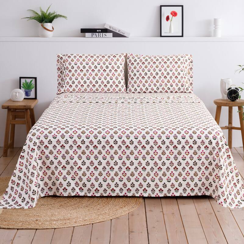 Happy Garden Cotton Sheet Set Multi Rose