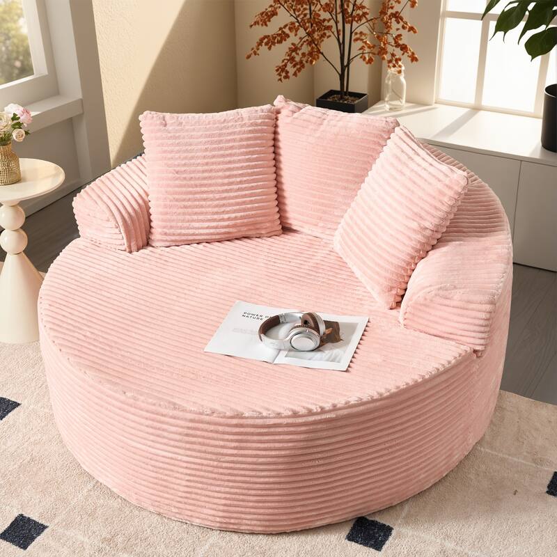 XIZZI Modern Round Plush Lounge Sofa with Cushions - Pink