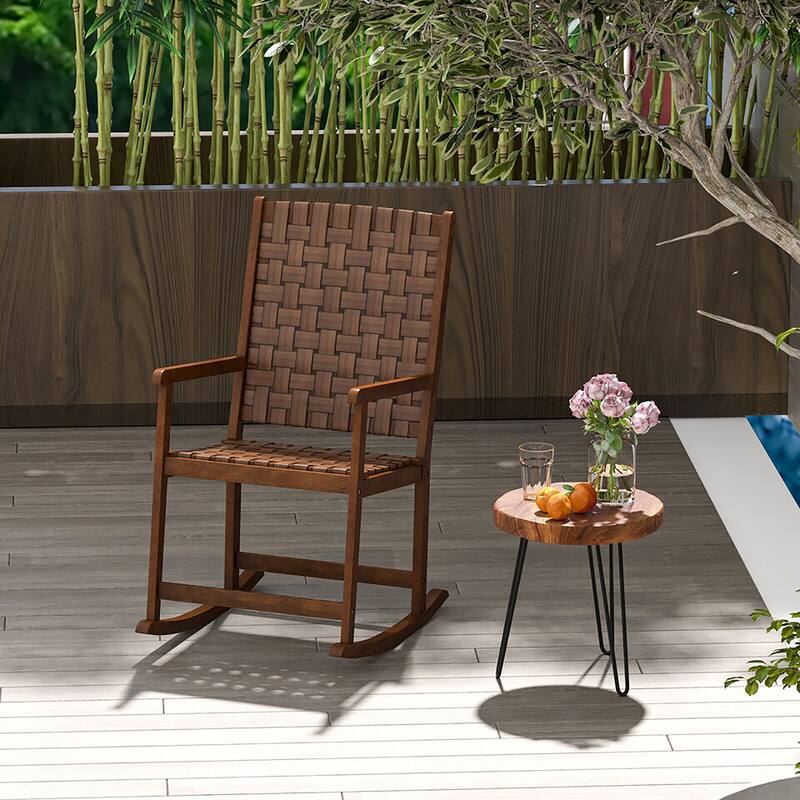 Gymax Rocking Chair with PU Seat & Rubber Wood Frame Safe & Smooth