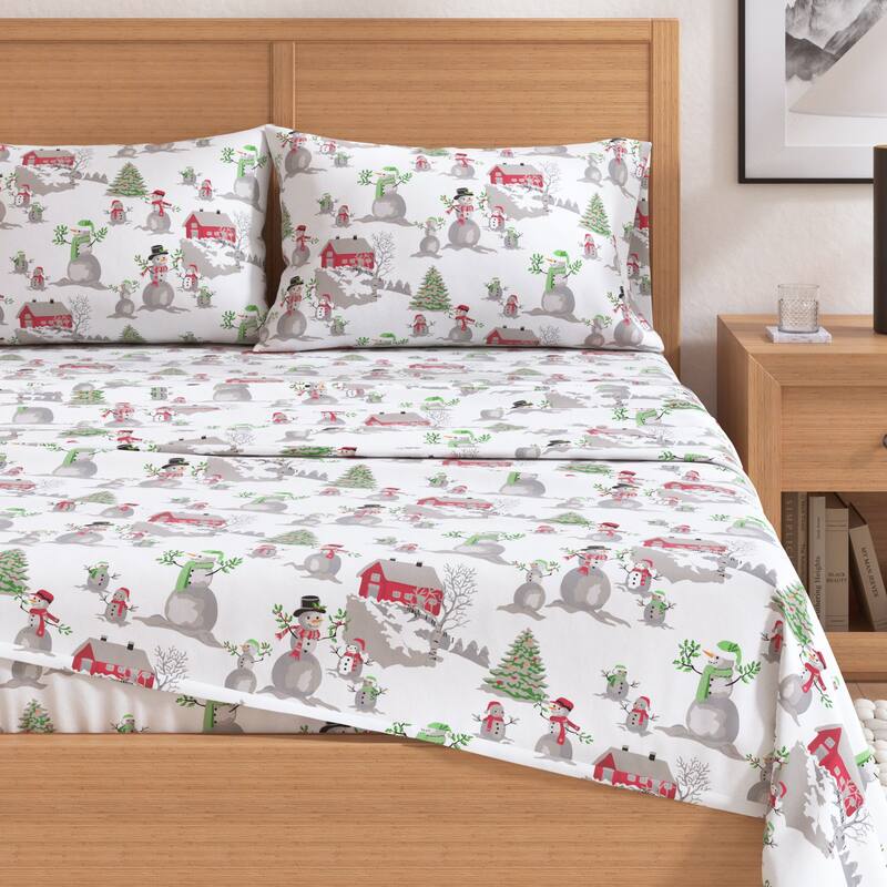 Linery & Co. Turkish Cotton Double-Brushed Christmas Flannel Bed Sheet Set
