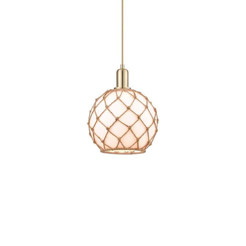 Innovations Lighting 716-1P-13-10 Farmhouse Rope Pendant Farmhouse - Champagne Bronze / White Glass with Brown Rope
