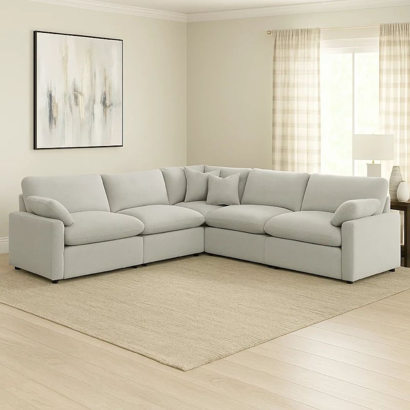 Biny 5pc L Shape Modular Sectional Sofa, Light Gray, Power Reclining