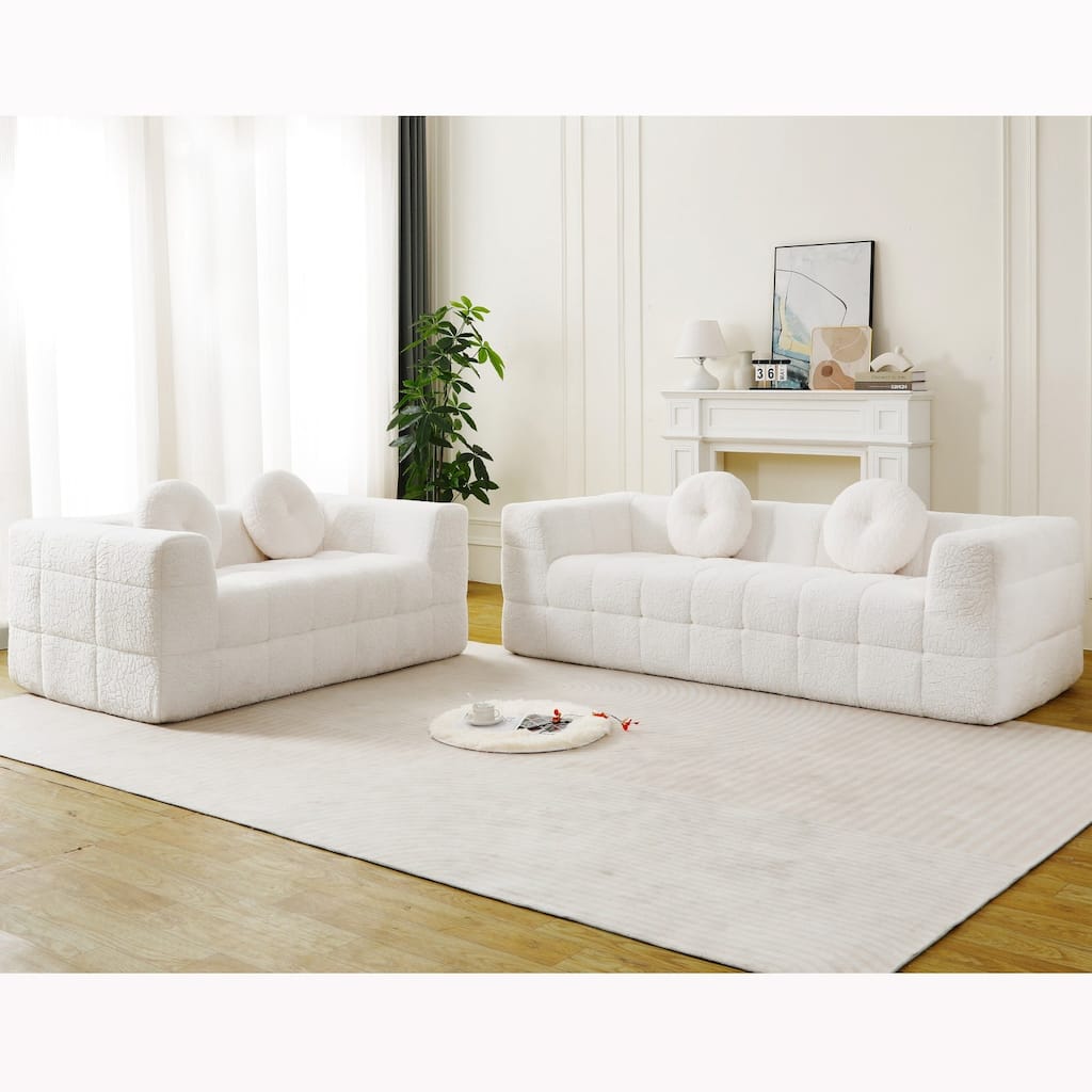 5-seater Boneless Foam Couch with Four Circular Throw Pillows
