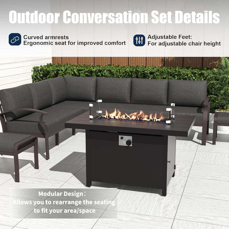 Kullavik Aluminum Corner Sofa Set, Patio Outdoor Sectional Sofa Set with Armrests and Footrests