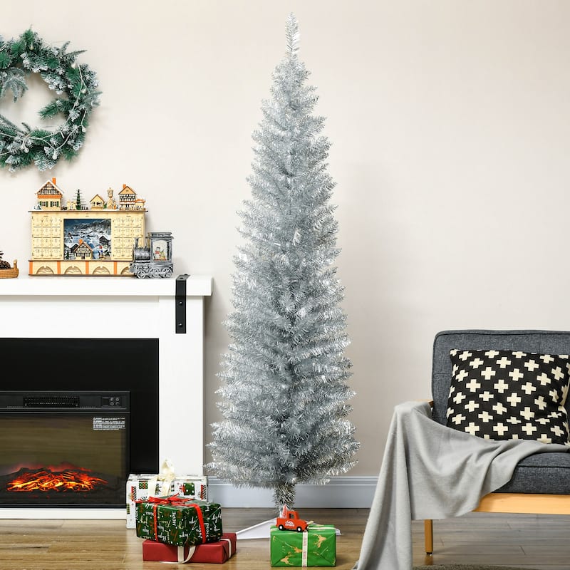 HOMCOM 6-foot Slim Hinged Noble Fir Pencil Christmas Tree with Stand - 5.89 ft