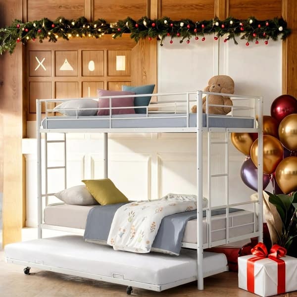 slide 2 of 8, Modern Style Metal Bunk Bed, Noise Free, Easy Assembly White