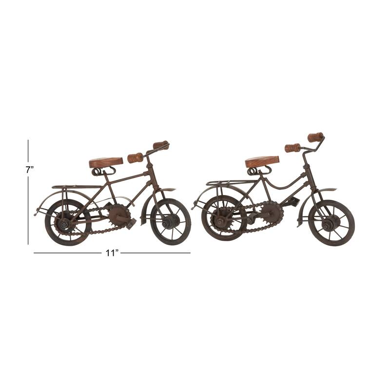 Metal Bike Decorative Sculpture with Wood Accents - Set of 2 Black - Roche River Decor