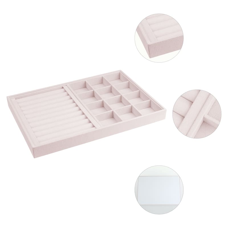 Velvet Jewelry Organizer Trays with Removable Dividers for Drawers, Jewelry Organizer Drawer Inserts Container Display - Ring/12 Grid Tray
