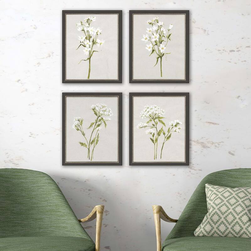 White Field Flowers S/4 Framed Art Giclee Under Glass