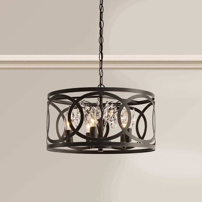 Aurelia 5-light Metal Cage Drum Pendant Chandelier - Antique Black