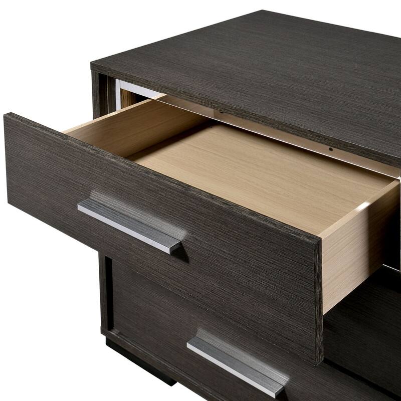Kastela Contemporary Grey Wood 3-Drawer Nightstand with USB and Chrome Trim by Copper Grove