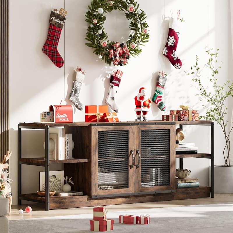 2 Tier Rustic TV Console TV Stand Entermainment Center for Living Room, Bedroom 70 Inch TV - N/A