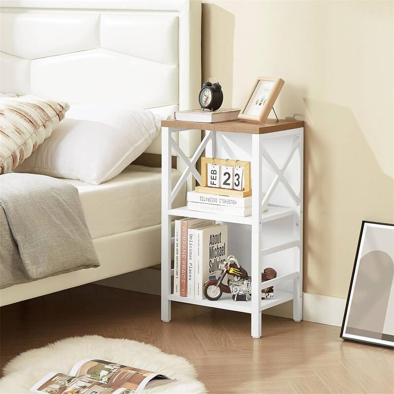 Industrial 3 Tier Bookshelf Narrow Bookcase with Rustic Wood and Metal - 15.7"D x 11.8"W x 27.6"H