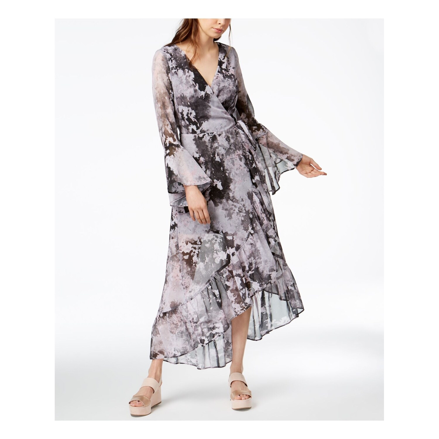 bar iii printed wrap maxi dress
