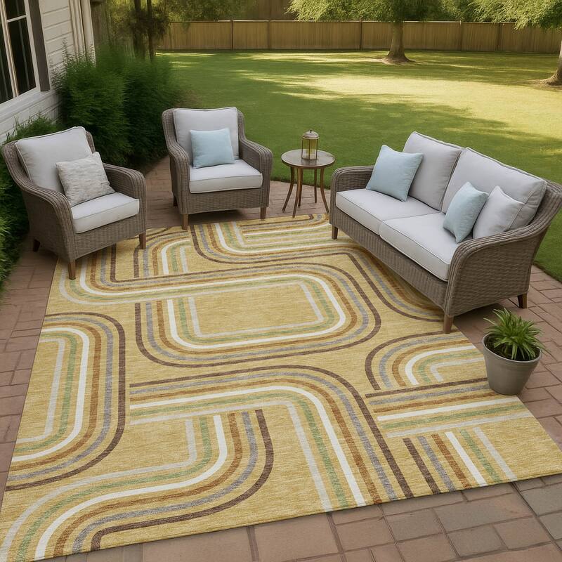 Machine Washable Indoor/ Outdoor Modern Leawood Chantille Rug - Gold - 3' x 5'