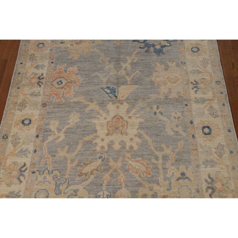 Vegetable Dye Oushak Turkish Rug Handmade Bedroom Grey Wool Carpet - 4'2"x 6'11"