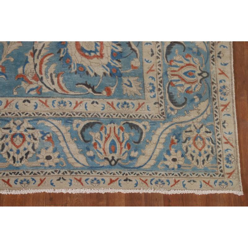 Over Dyed Blue Tabriz Persian Antique Area Rug Handmade Wool Carpet - 9'2"x 12'6"