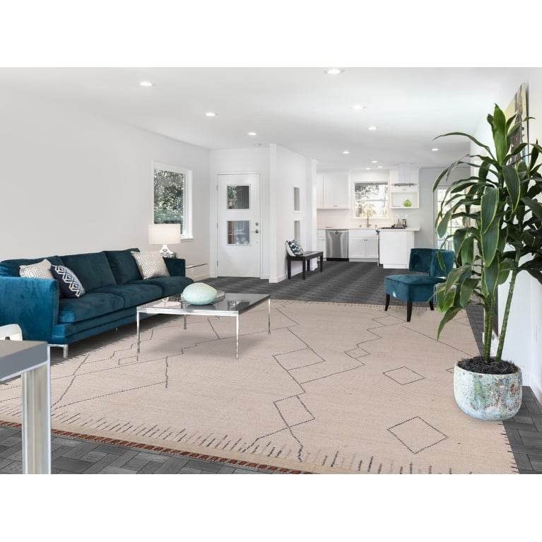 Earth Tone Moroccan Area Rug Handmade Beihe Wool Carpet - 8'9" x 12'9"