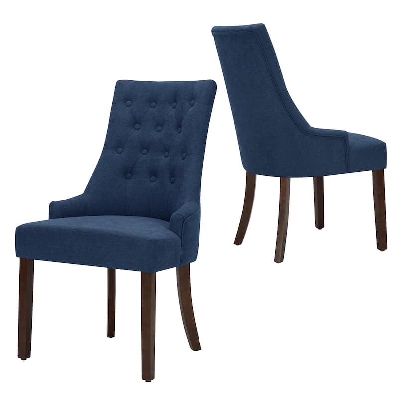Ora Maison Set of 2 Wingback Dining Chairs - Tufted Linen-Like Fabric Upholstery, Elegant French Country Style for Dining Room - Set of 2 - Blue