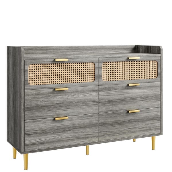 6 Drawer Rattan Dresser, Narrow Wicker Chest of Drawer with Railed Edge - Grey - 6-drawer 6 Drawer Rattan Dresser, Narrow Wicker Chest of Drawer with Railed Edge - Grey - 6-drawer