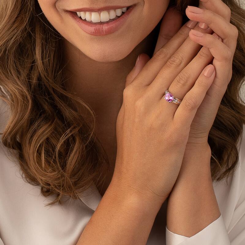 Sterling Silver 2.75 ct Created Pink Sapphire Birthstone Ring