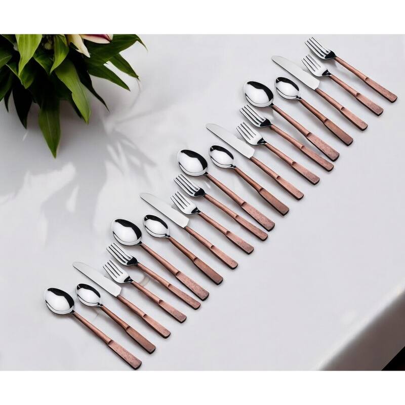 Matte Copper Stainless Steel Twenty Piece Hand Forged Flatware Set - Copper - Service for 4