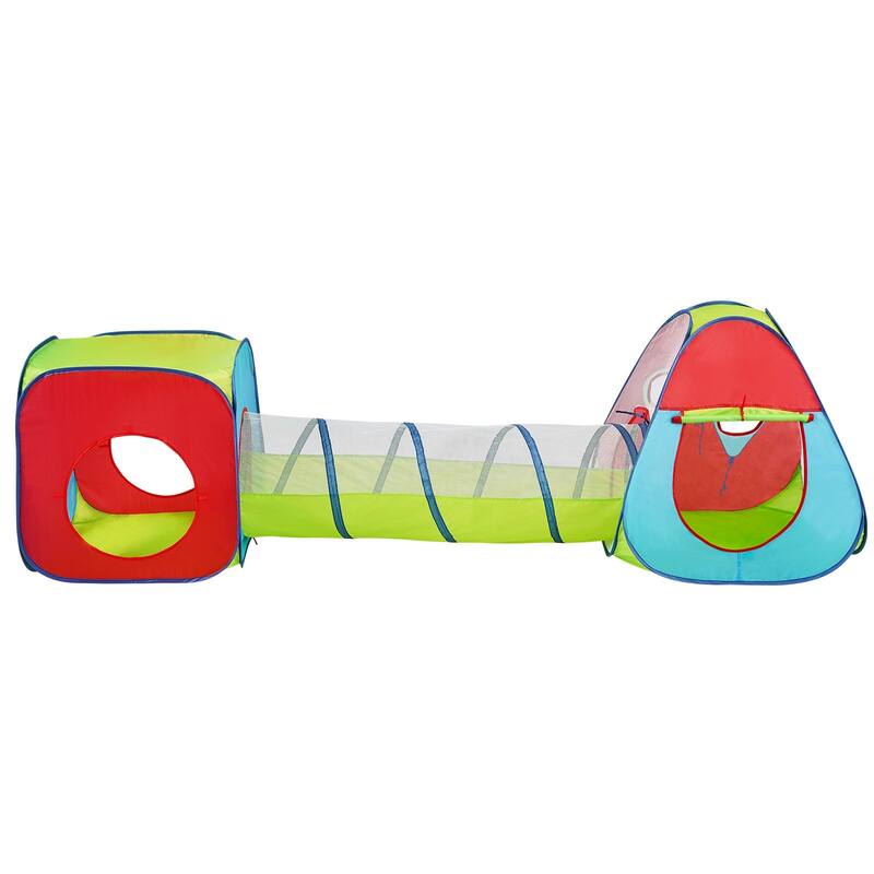 Multi Color Polyester Kids Play Tent Tunnel Set, 3 Piece Crawl and Climb Kit - 30.7” L x 30.7” W x 33.9'' H/