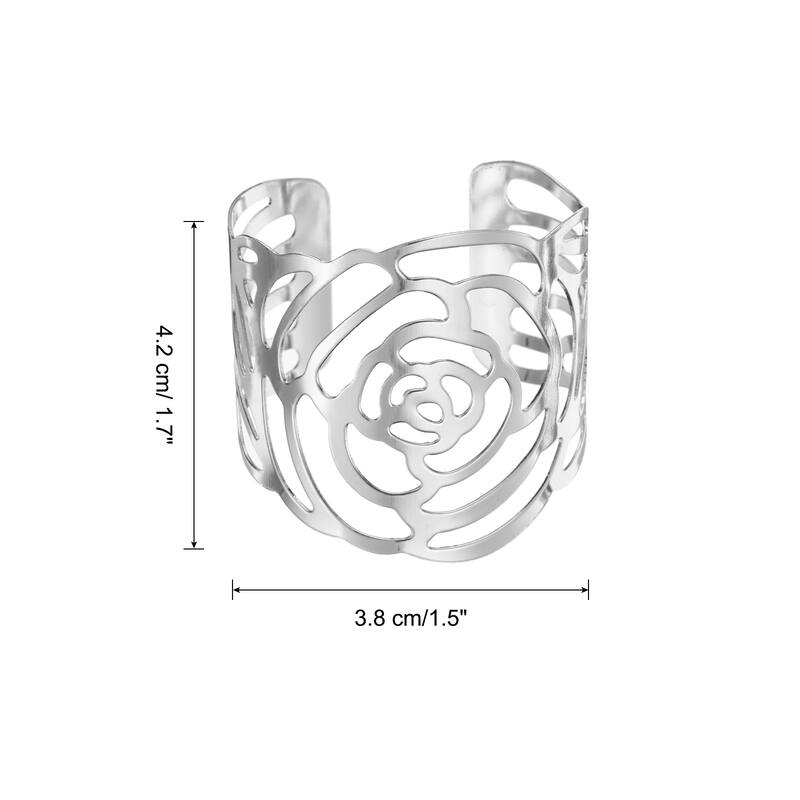 Napkin Rings Metal Hollow Rose Pattern Napkin Holder for Dinner - Silver - 6pcs