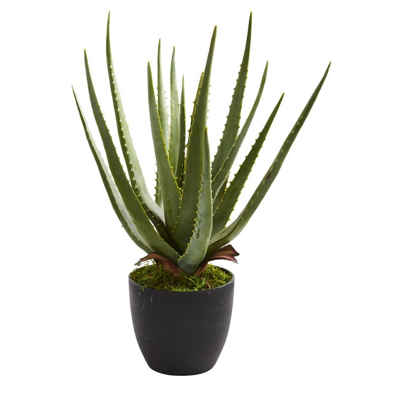 Aloe Artificial Plants Set of 2 Realistic Spiked Succulent Decor Home Office Living Room - Green