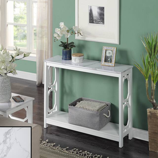 Copper Grove Hitchie Console Table with Shelf - White Faux Marble/White