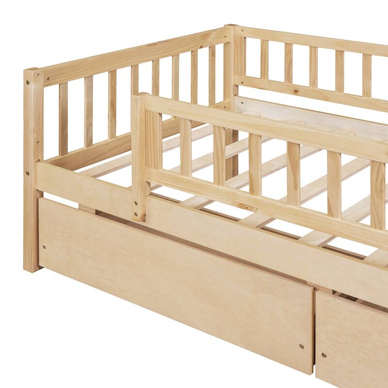 Twin Size Wood Daybed with Two Drawers, Space-Saving Multi-Functional Design