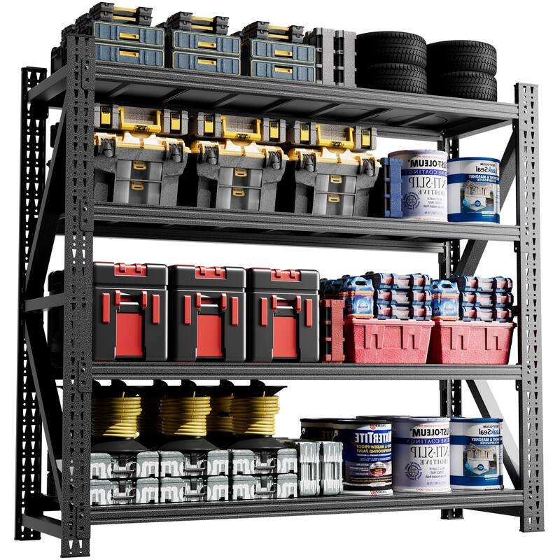 Heavy Duty Garage Shelving 4000LBS, Extra Wide Metal Adjustable Shelves, 69"H Industrial Storage Unit for Warehouse - Black