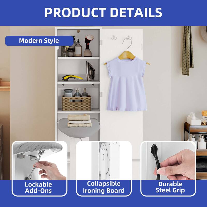 Moasis In-Wall Ironing Board Cabinet with Foldable Board and Adjustable Shelves for Space Saving Storage