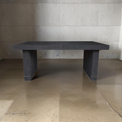 71 Inch Dining Table, Gold Brass Inlays, Rectangular Top, Black Wood