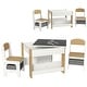 preview thumbnail 1 of 7, 3 Piece Kids Table and Chair Set,2 in 1 Toddler Table and Chair Set with Reversible Tabletop Blackboard Natural Wood