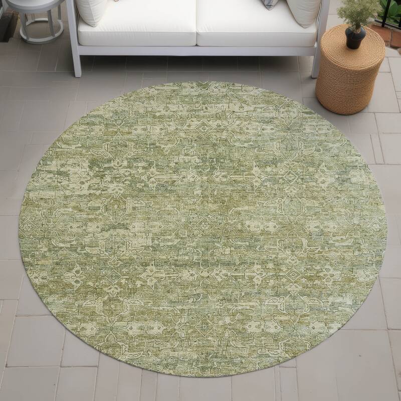 Machine Washable Indoor/ Outdoor Traditional Harmony Chantille Rug - Sage - 8' x 8'