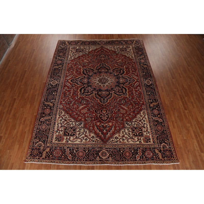 Vintage Vegetable Dye Persian Heriz Area Rug Hand-knotted Wool Carpet - 9'9" x 13'1"