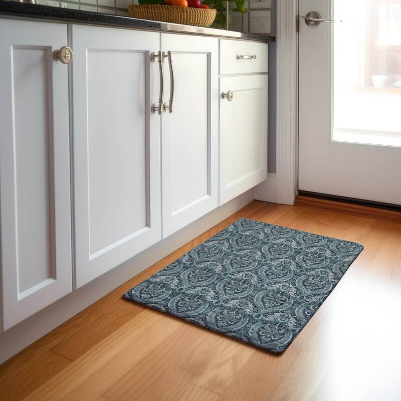 Premium Washable Super Soft Traditional Damask Mayfield Rug - Teal - 1' 8" x 2' 6" - Rectangle