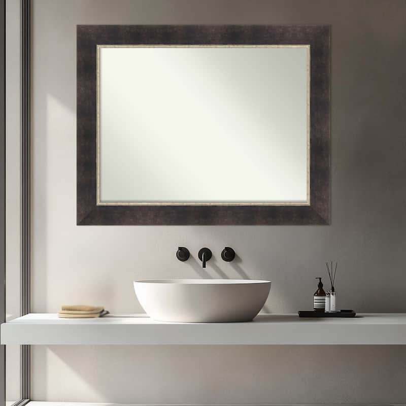 Odin Antique Bronze Non-Beveled Wood Framed Bathroom Vanity Wall Mirror - Odin Antique Bronze